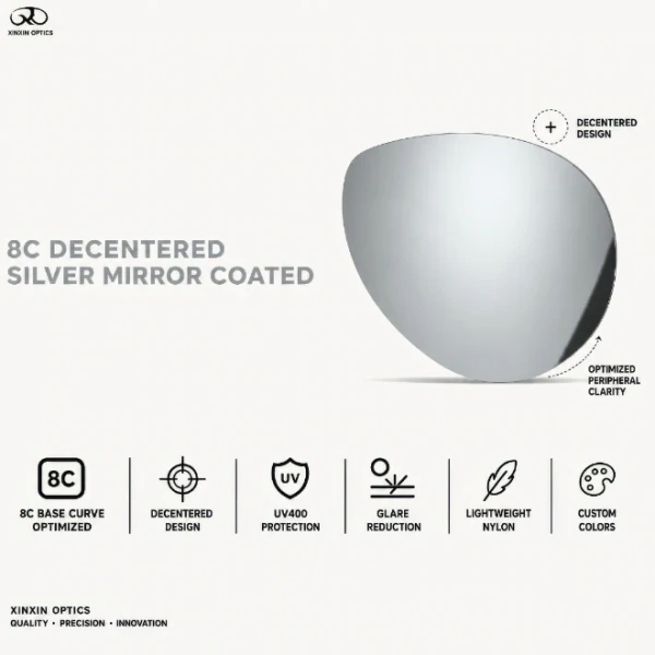 Sonnenbrillenglas aus Nylon Silber Verspiegelt 8C Dezentriert
